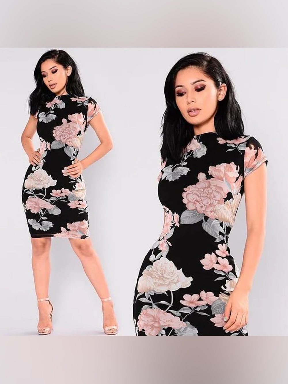 Floral Bodycon Dress with Pink Blossom Print